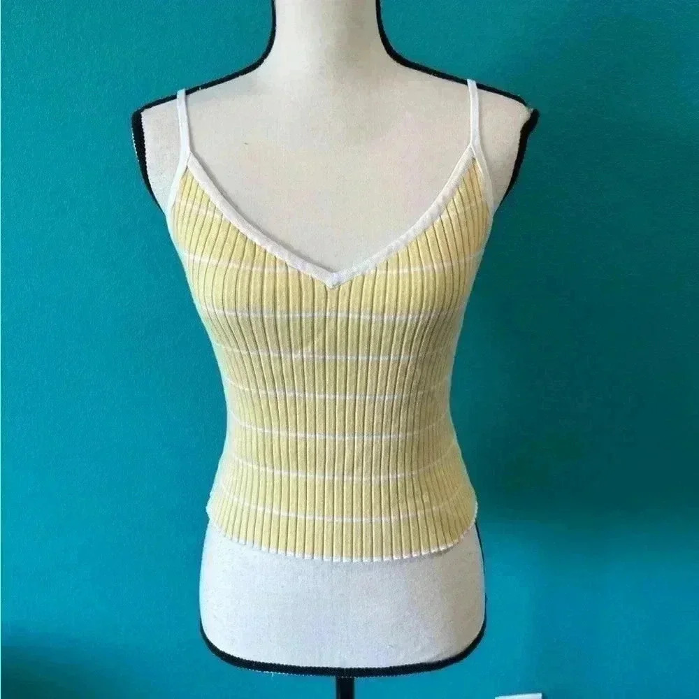Kendall and Kylie ribbed yellow and white striped thick tank top in size medium